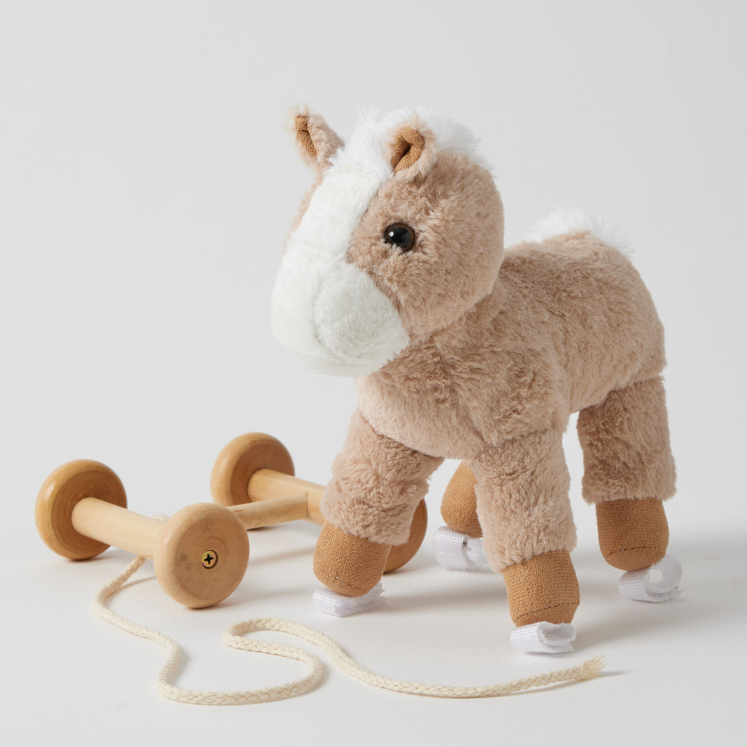 Horse Pull Along Toy — Soft Plush with Removable Wooden Wheels | 12 Months+
