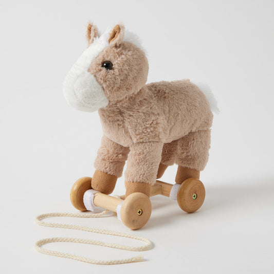 Horse Pull Along Toy — Soft Plush with Removable Wooden Wheels | 12 Months+
