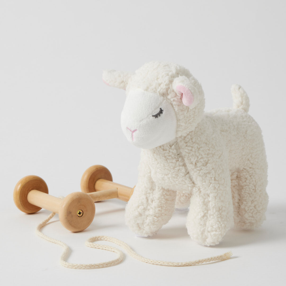 Lamb Pull Along Toy — Soft Plush with Removable Wooden Wheels | 12 Months+