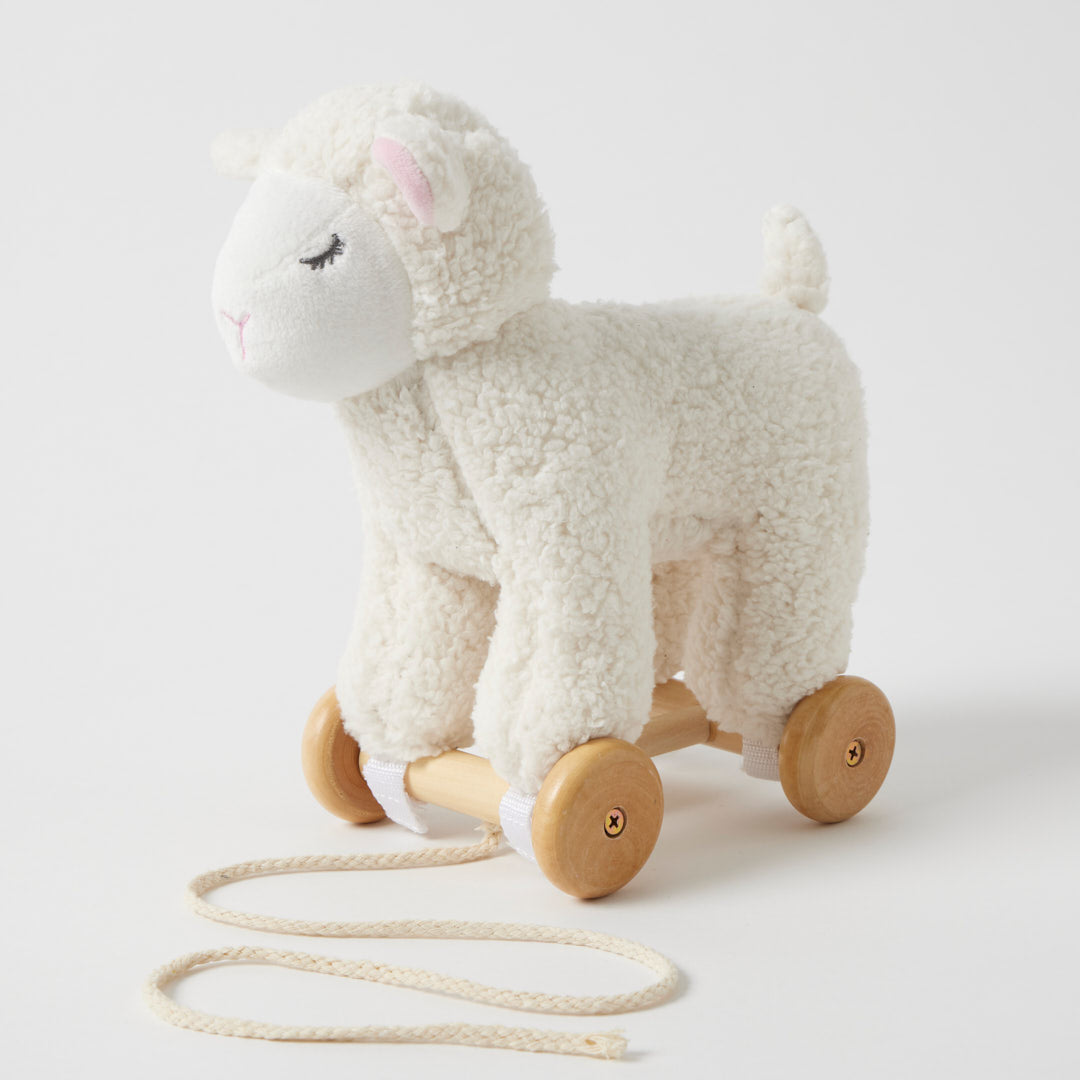 Lamb Pull Along Toy — Soft Plush with Removable Wooden Wheels | 12 Months+