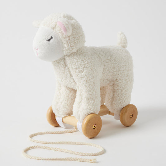 Lamb Pull Along Toy — Soft Plush with Removable Wooden Wheels | 12 Months+