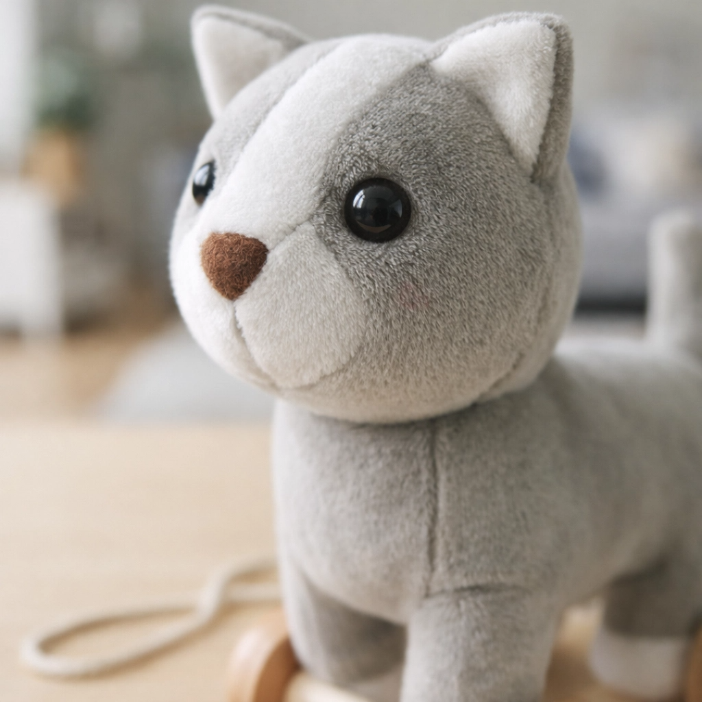 Cat Pull Along Toy — Soft Plush with Removable Wooden Wheels | 12 Months+