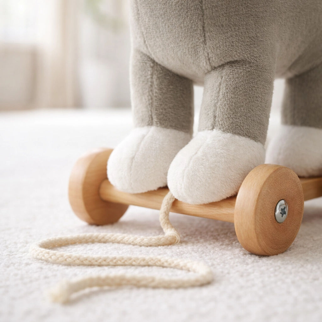 Cat Pull Along Toy — Soft Plush with Removable Wooden Wheels | 12 Months+