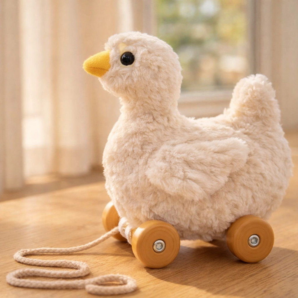 Duck Pull Along Toy — Soft Plush with Removable Wooden Wheels | 12 Months+