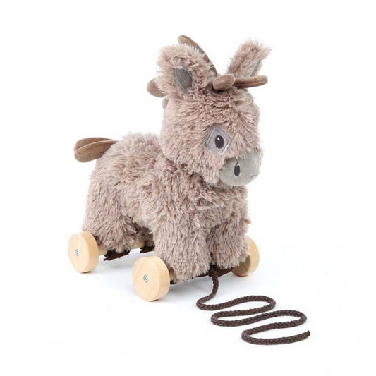 Donkey Pull Along Toy — 2-in-1 Plush Toy with Removable Wooden Wheels | 6 Months+